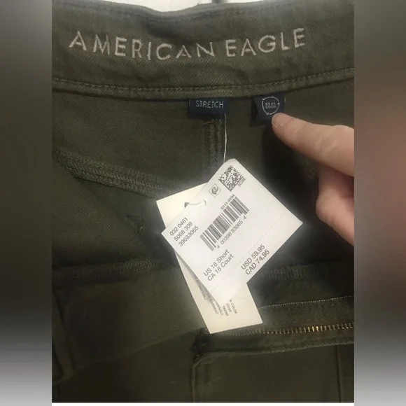 New American Eagle Super High Rise Baggy Wide Leg Jeans Olive Green 16 Short - Picture 5 of 7
